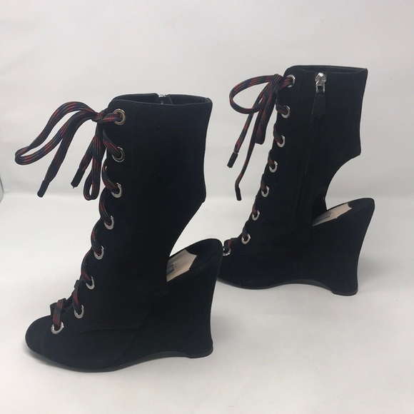 Prada Black Suede Lace Up Runway Boots - Picture 6 of 8